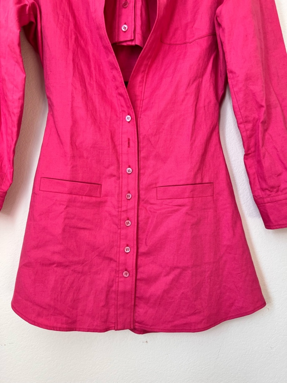 Jacquemus La Robe Baunhilha Pink Mini Shirt Dress FR 34 Cotton Linen Designer - Picture 5 of 10